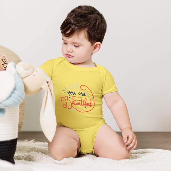 baby short sleeve one piece yellow front 664e6ab46b201