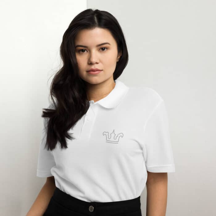 unisex pique polo shirt white front 66ccb9ef5ecef