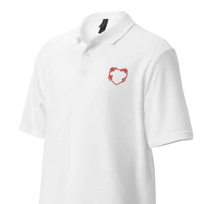 unisex pique polo shirt white left front 66ccad0572cd7