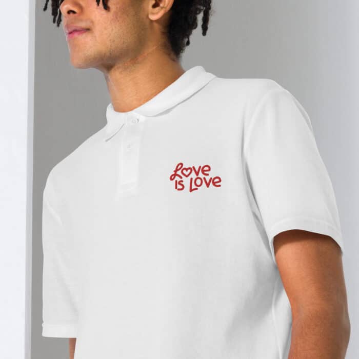 unisex pique polo shirt white zoomed in 66ccb1df55de0